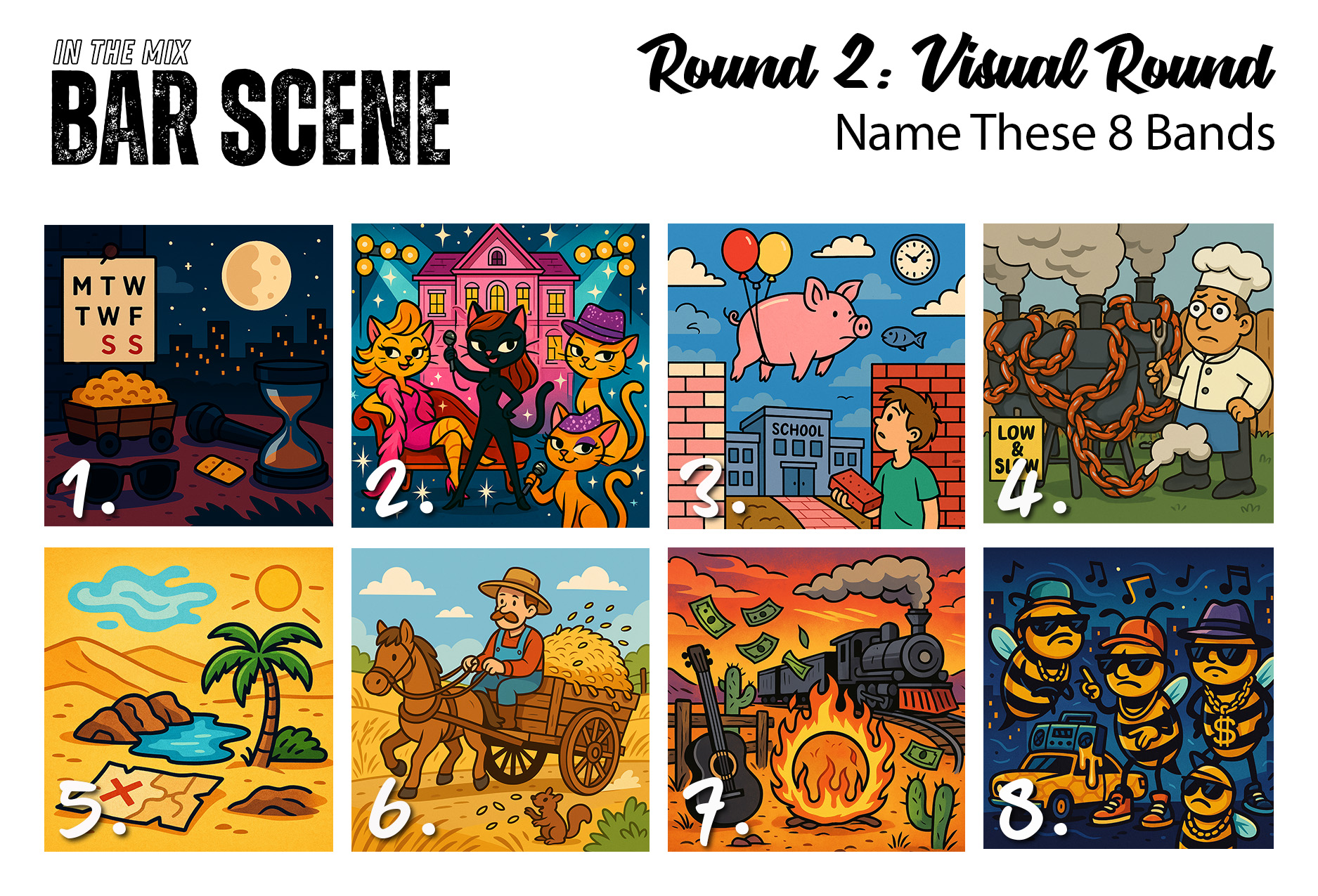 Visual Round Band Cartoons – In The Mix Bar Scene
